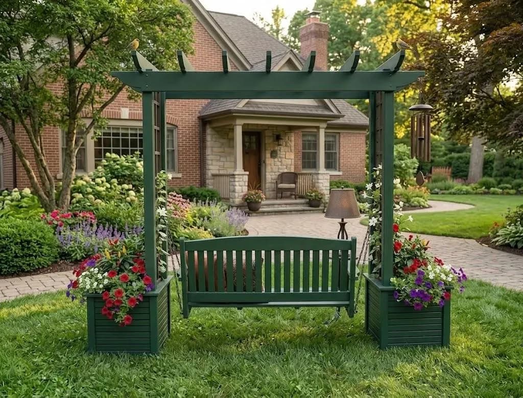DIY Pergola Swing Chair Plans — Finished build photo