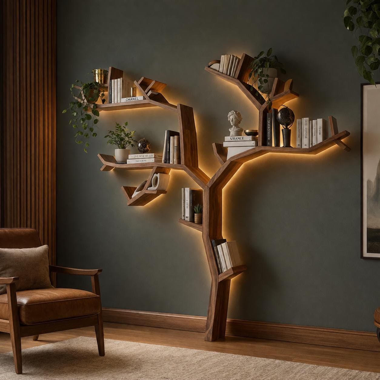 DIY Tree Bookshelf & Bookcase Plans — 3D exploded assembly view