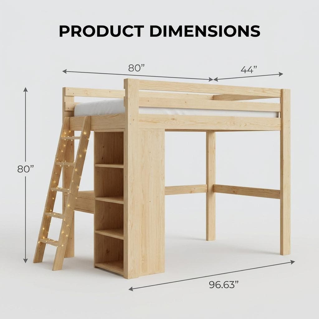 DIY Full Size Loft Bed Plans — Step-by-step 3D assembly diagram