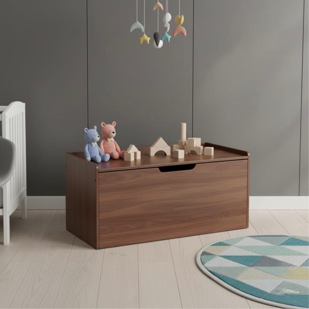 Modern Storage Bench Plan — 3D exploded assembly view