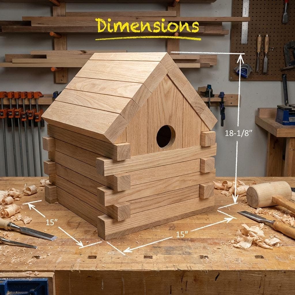 Log Cabin Birdhouse Plans — Step-by-step 3D assembly diagram
