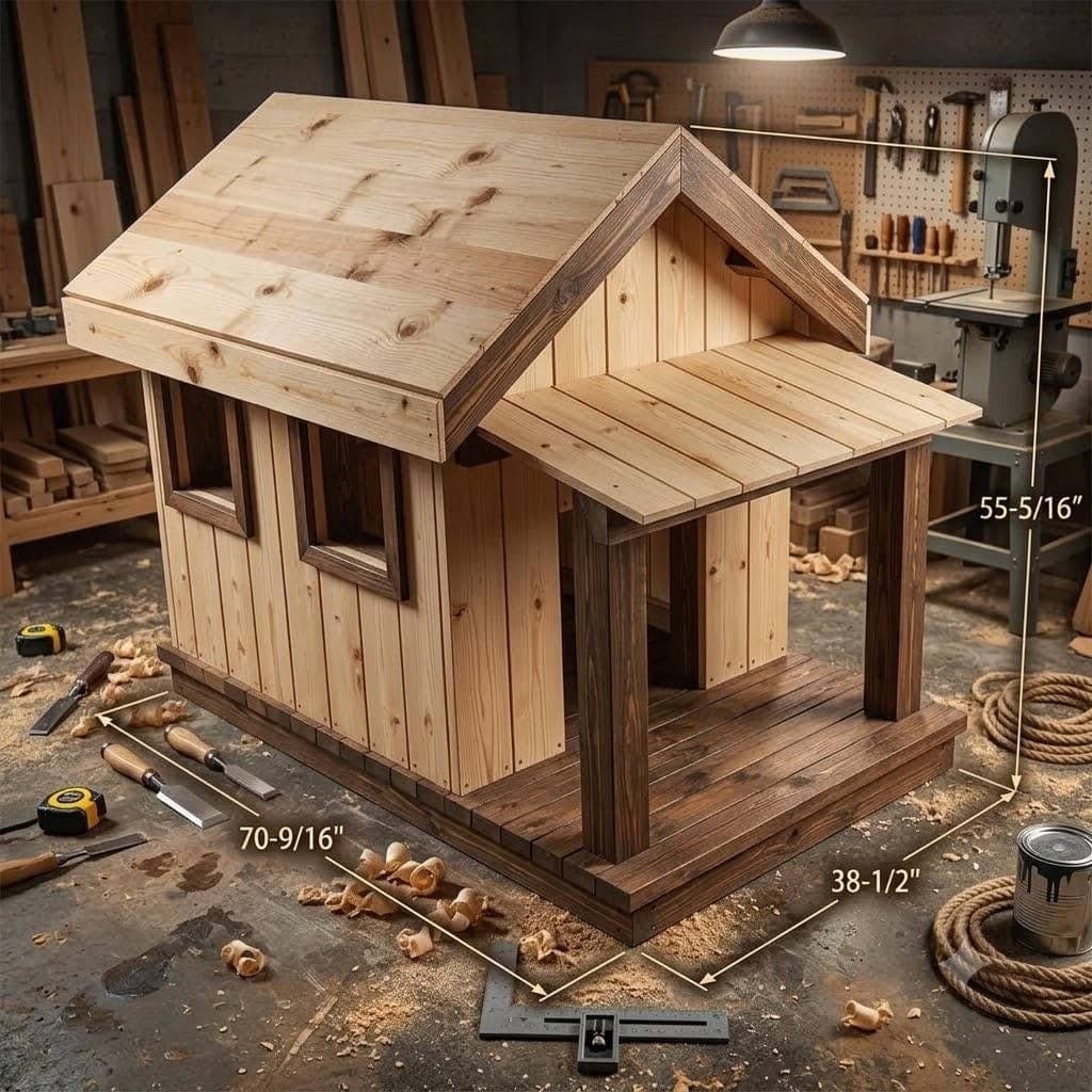 Large Dog House Plans — Step-by-step 3D assembly diagram