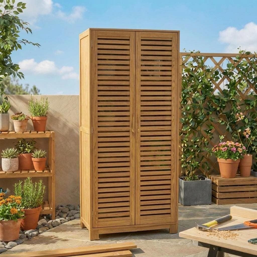 Tall Outdoor Storage Cabinet Plans — 3D exploded assembly view