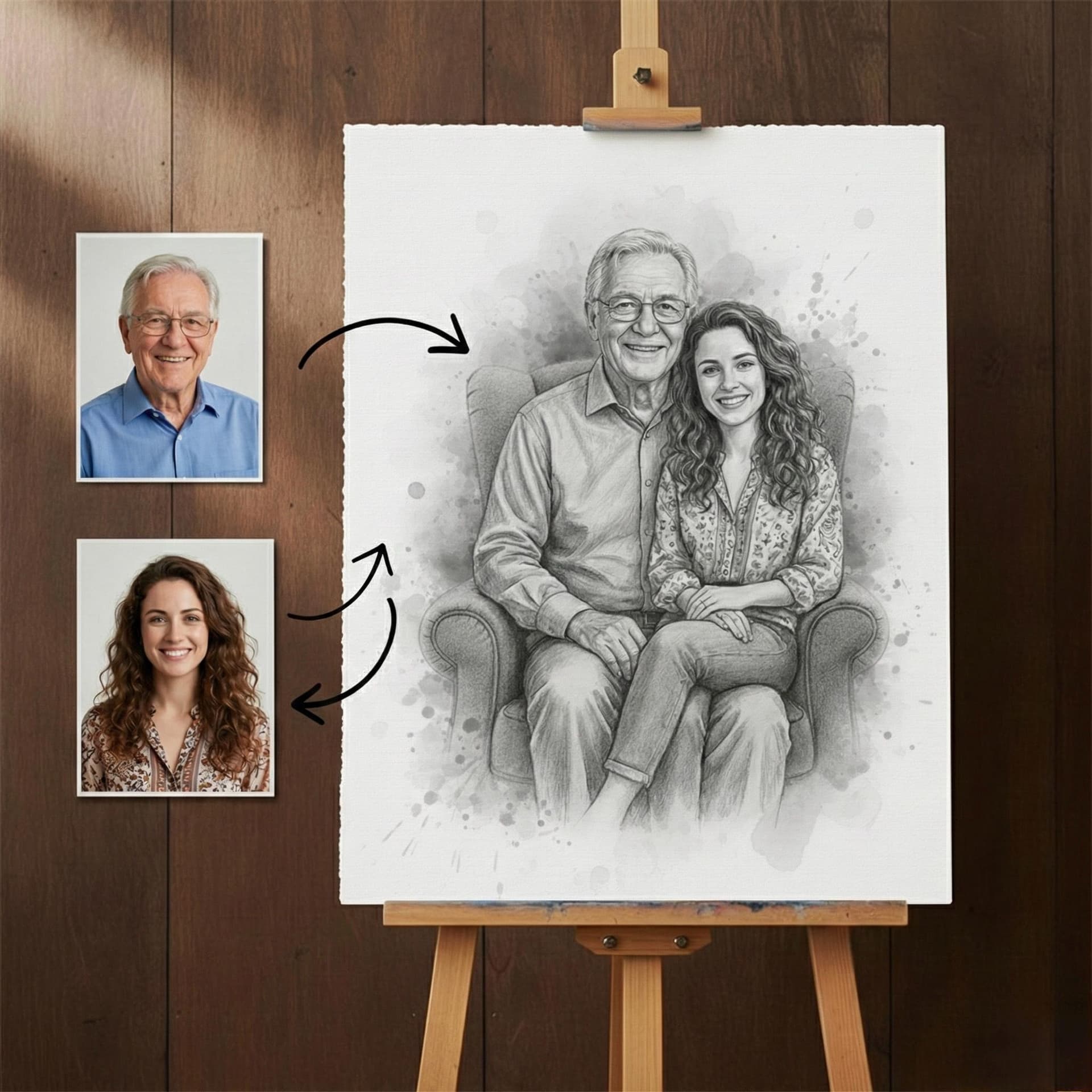 Custom Pencil Sketch Portrait - Family — Step-by-step 3D assembly diagram