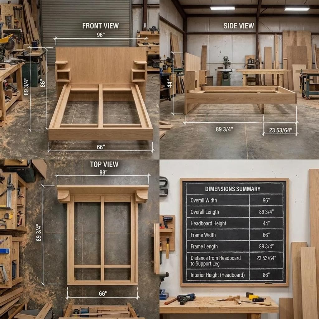 Modern Platform Bed Frame Plan — Step-by-step 3D assembly diagram