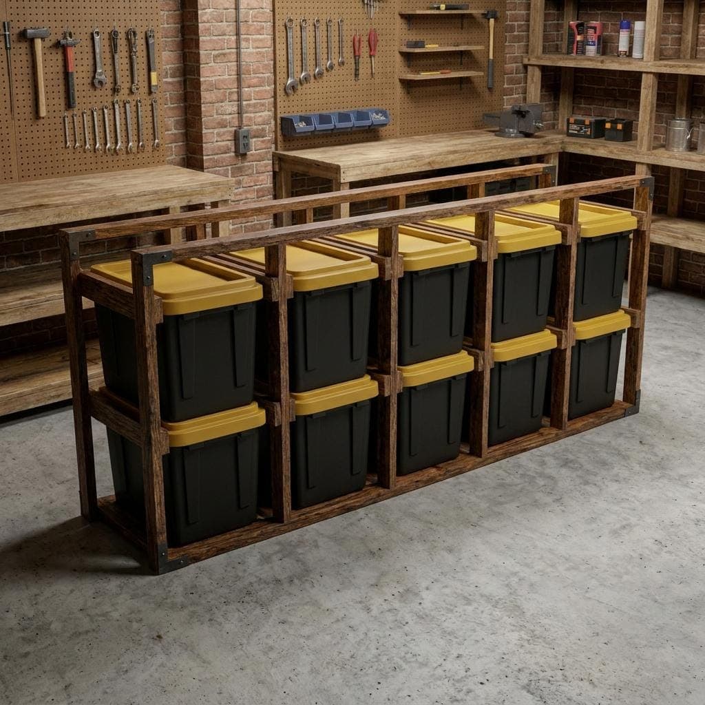 DIY 27 Gallon Tote Rack Plans — Step-by-step 3D assembly diagram
