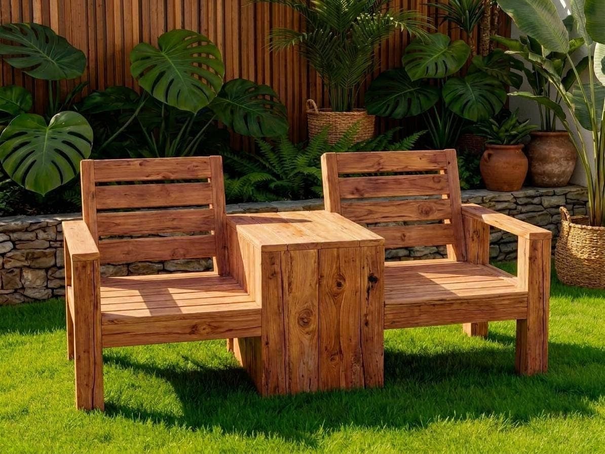 Two Seat Bench with Table DIY Plans — Step-by-Step DIY Woodworking Plans PDF Blueprint