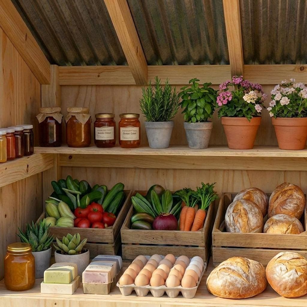DIY Farmstand Plans — 3D exploded assembly view