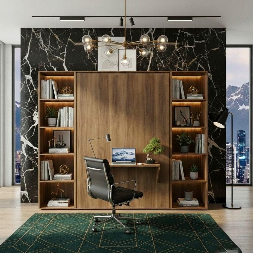 DIY Queen Murphy Bed with Desk Plans — 3D exploded assembly view