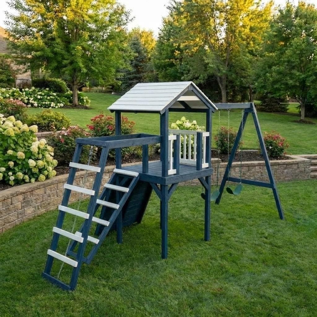 DIY Wooden Playhouse Plans with Slide and Swings — Blueprint close-up detail