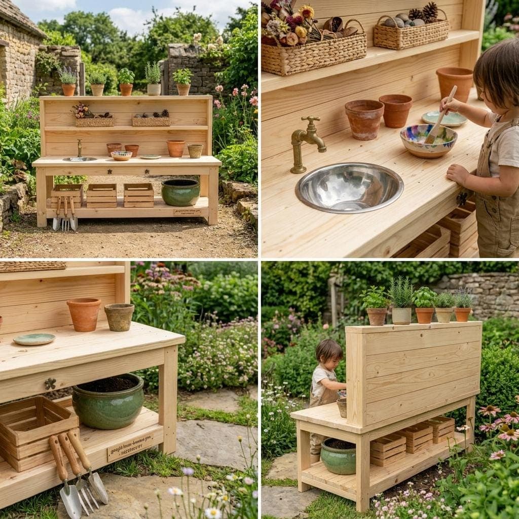 Kids Mud Kitchen Plans — 3D exploded assembly view