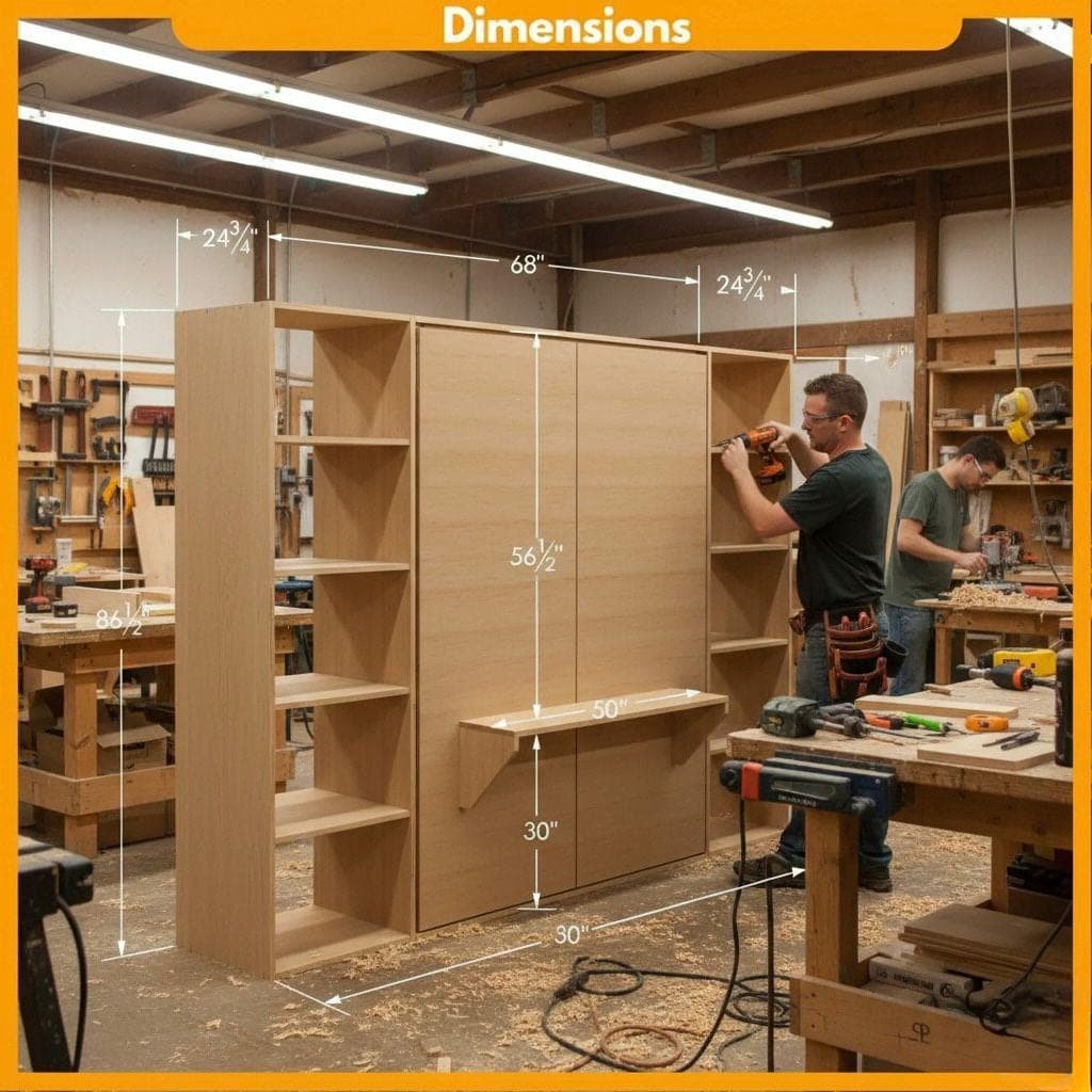 DIY Queen Murphy Bed with Desk Plans — Step-by-step 3D assembly diagram