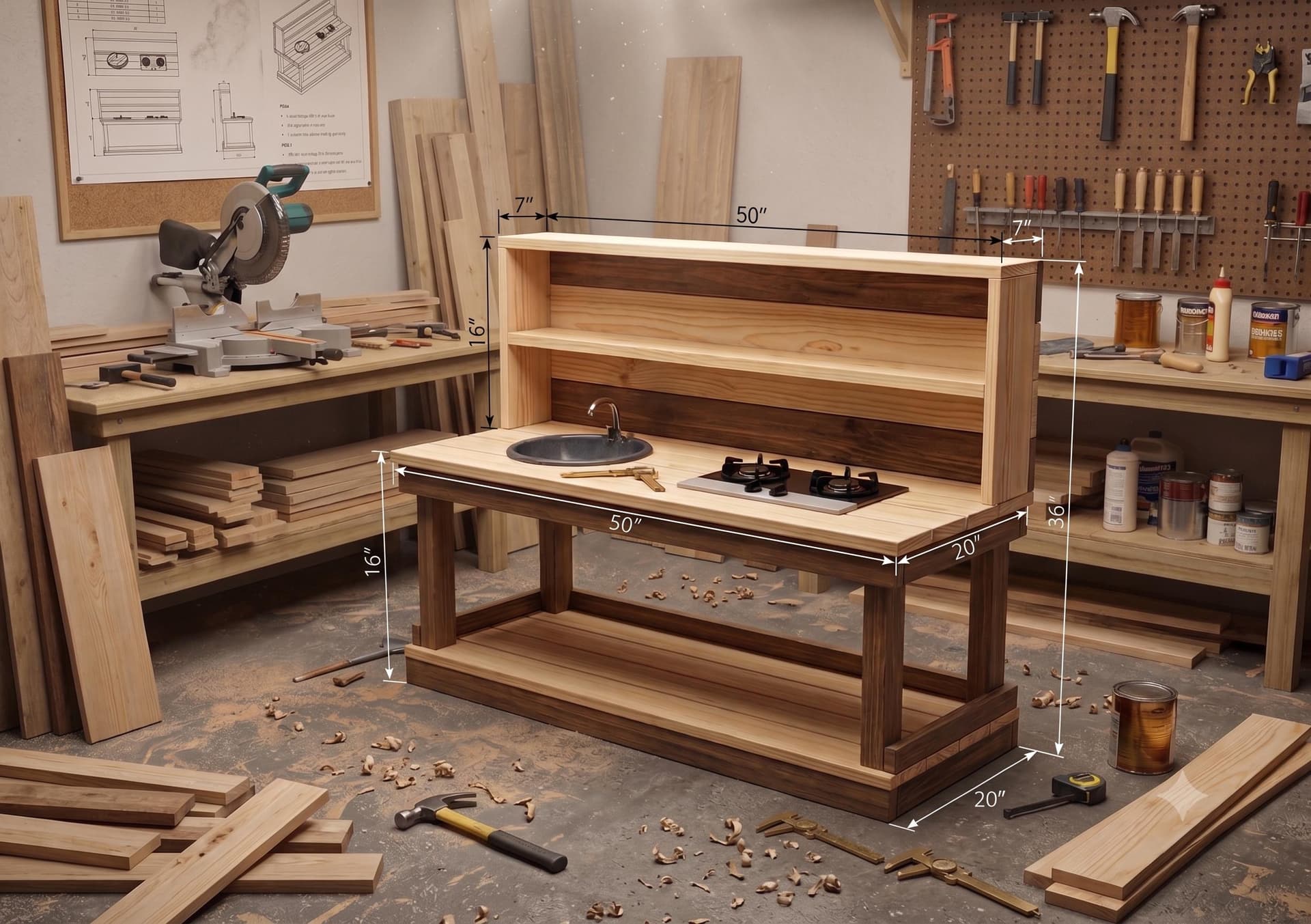 Wide Mud Kitchen Plans PDF — Step-by-step 3D assembly diagram