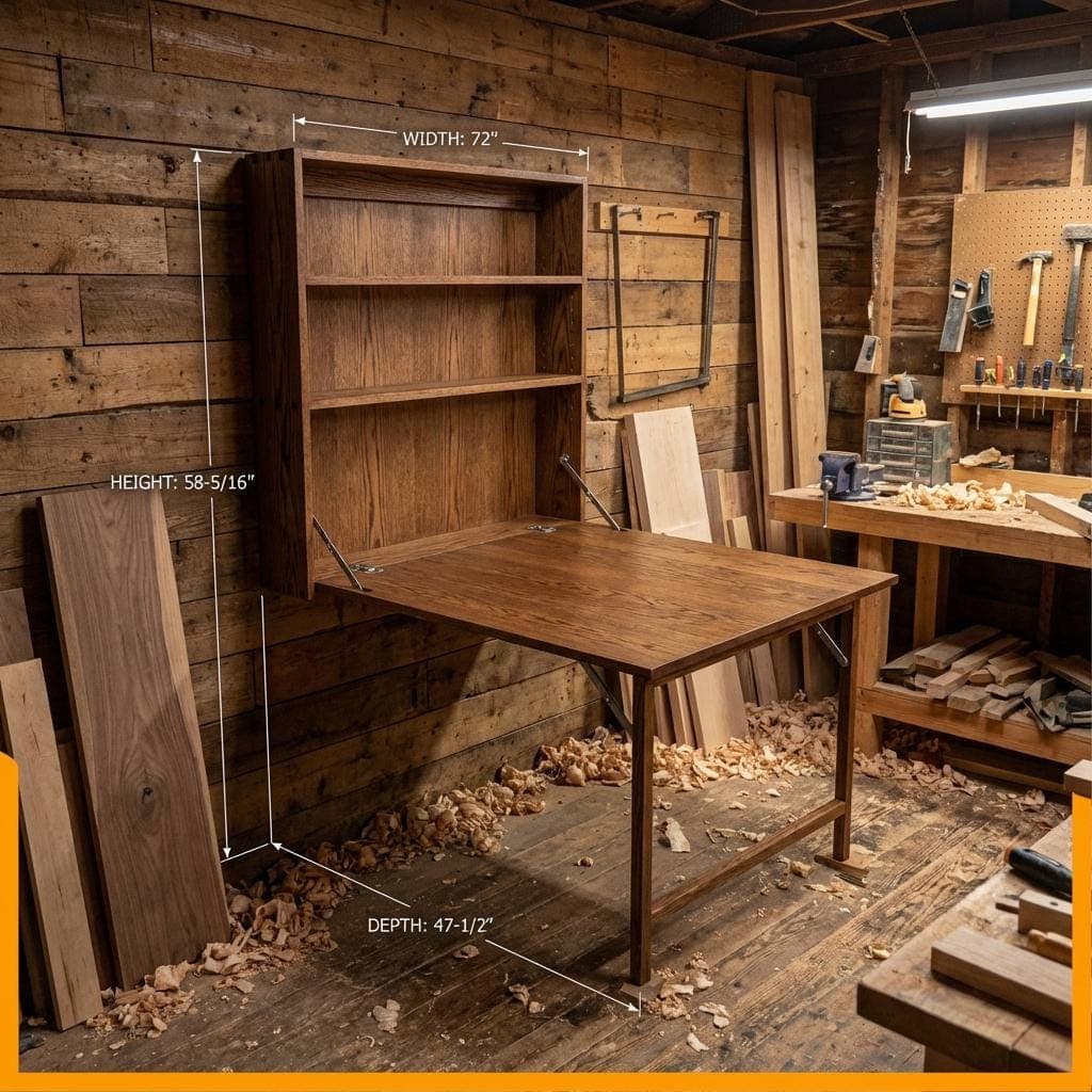 DIY Murphy Desk Plans — Step-by-step 3D assembly diagram