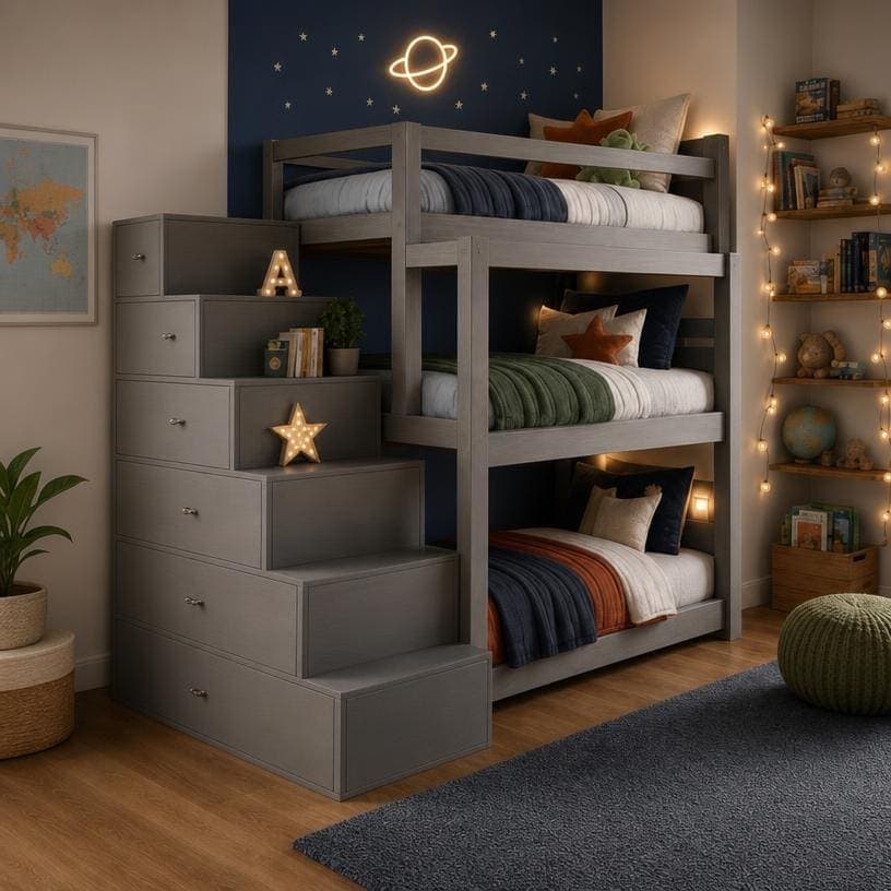 Triple Bunk Bed Plans with Storage Stairs — Material and lumber overview