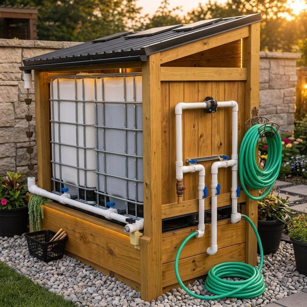 DIY Rainwater Collection System Plans — 3D exploded assembly view