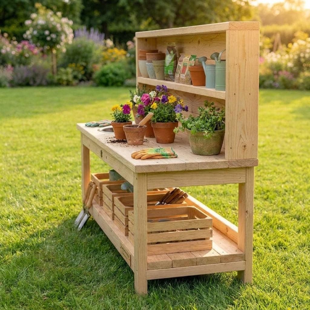 Wide Mud Kitchen Plans PDF — 3D exploded assembly view
