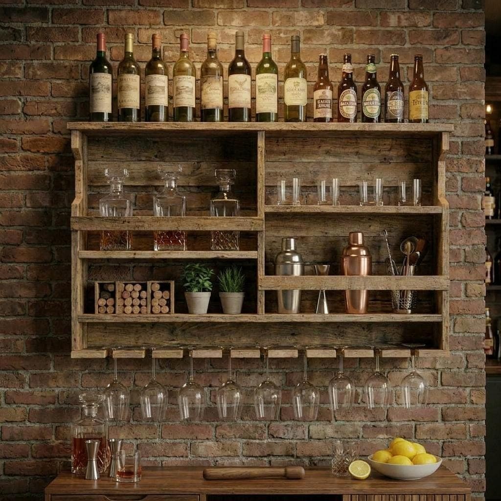 Wall Mounted Wine Rack Plans — 3D exploded assembly view
