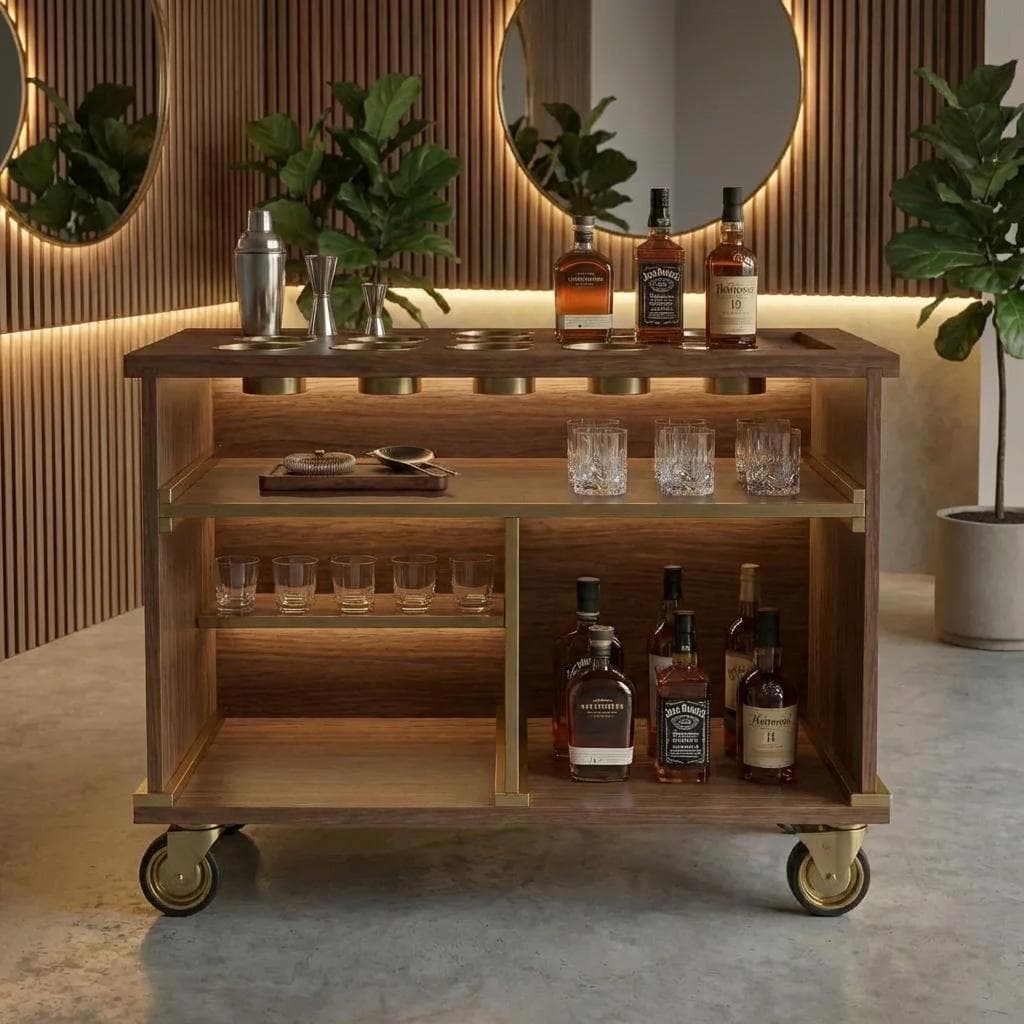DIY Mobile Bar Cart Plans — 3D exploded assembly view
