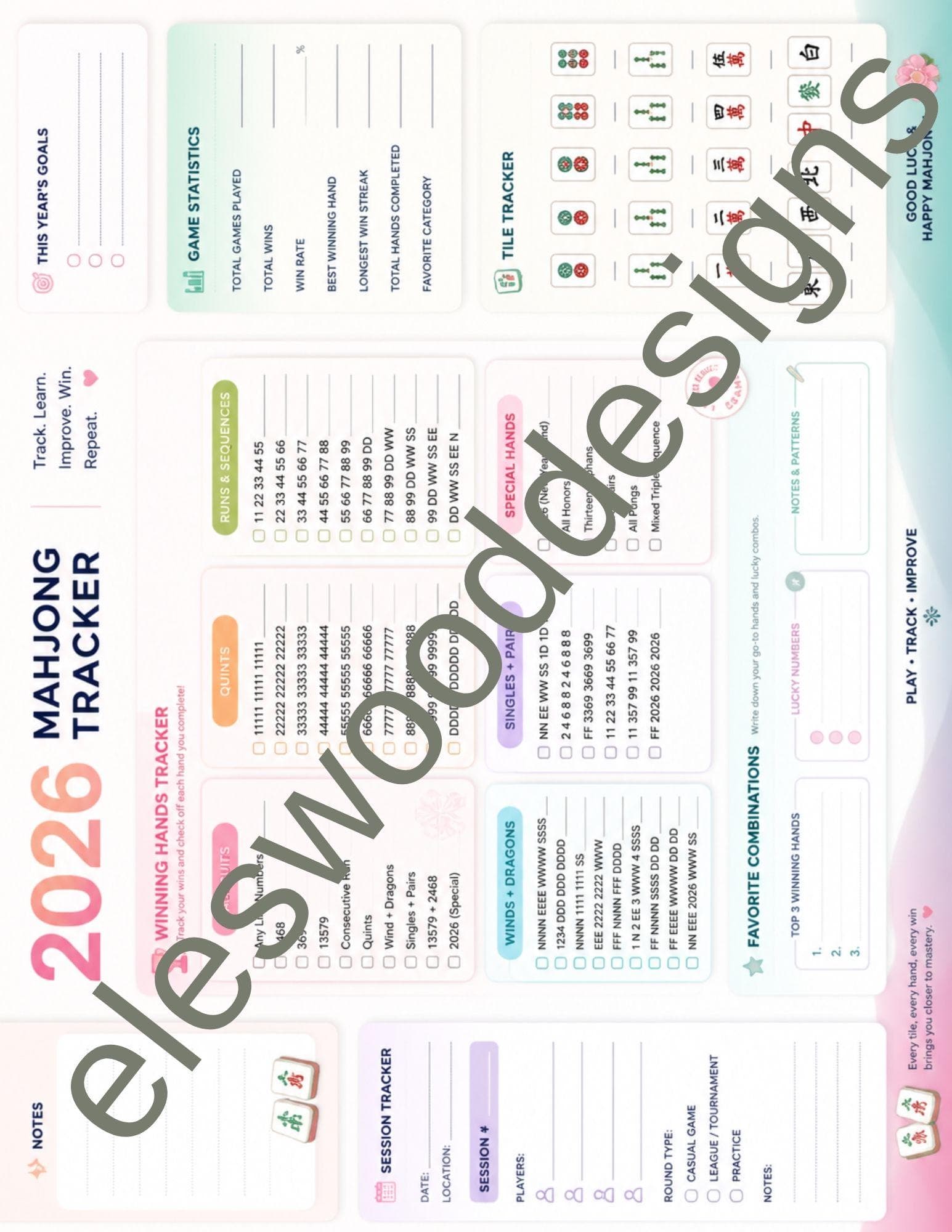 2026 Mahjong Card Printable Tracker — Cut list and material detail