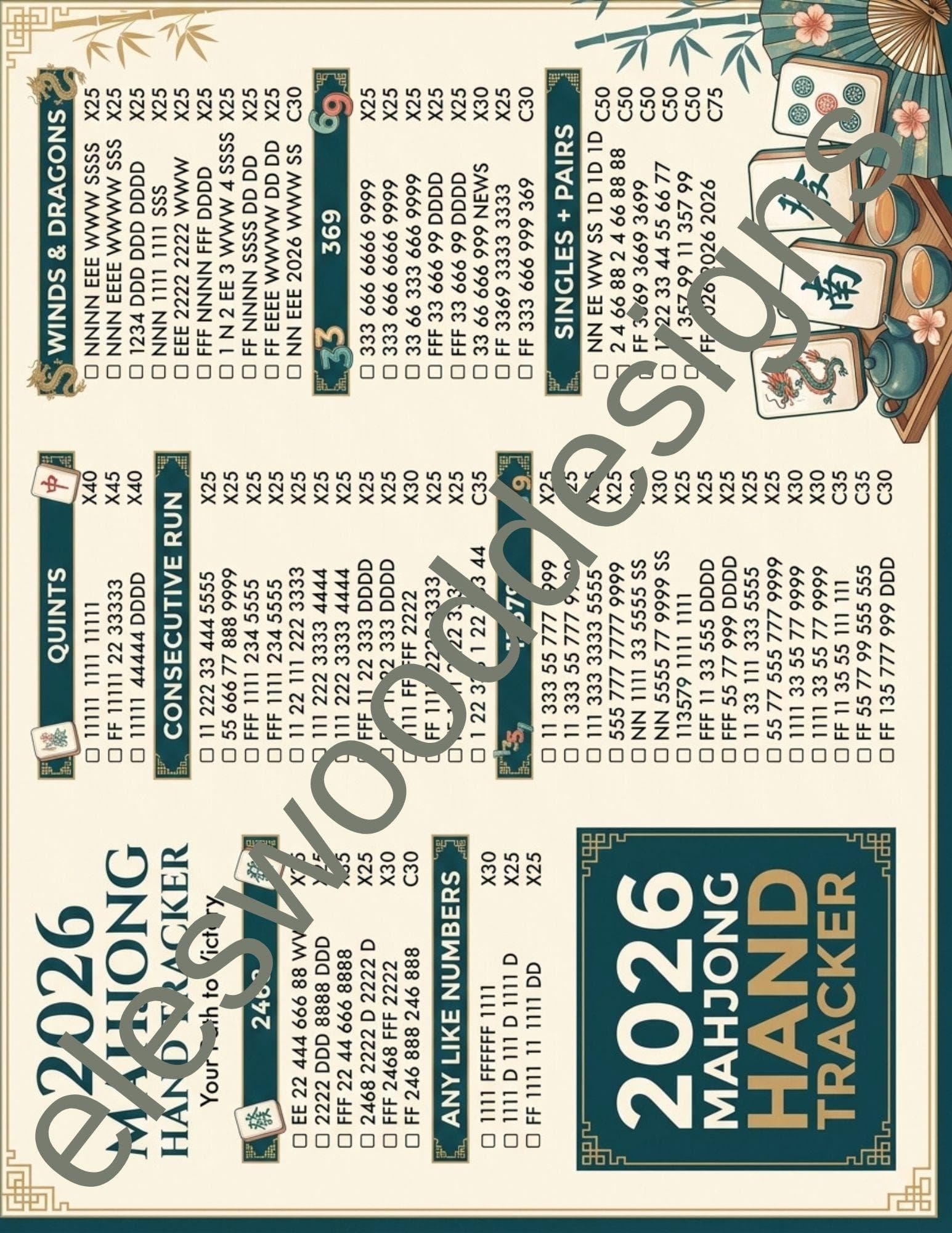 2026 Mahjong Card Printable Tracker — Step-by-step 3D assembly diagram