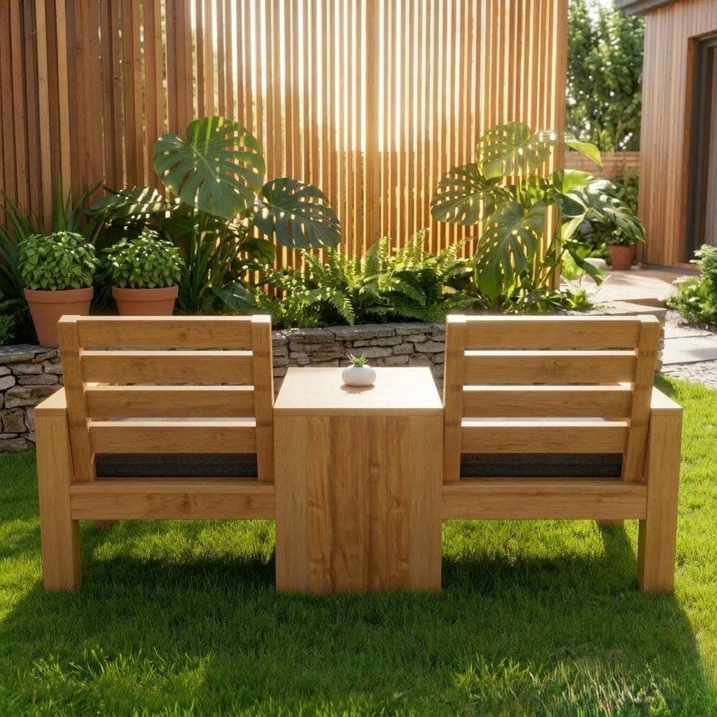 Two Seat Bench with Table DIY Plans — Finished build photo