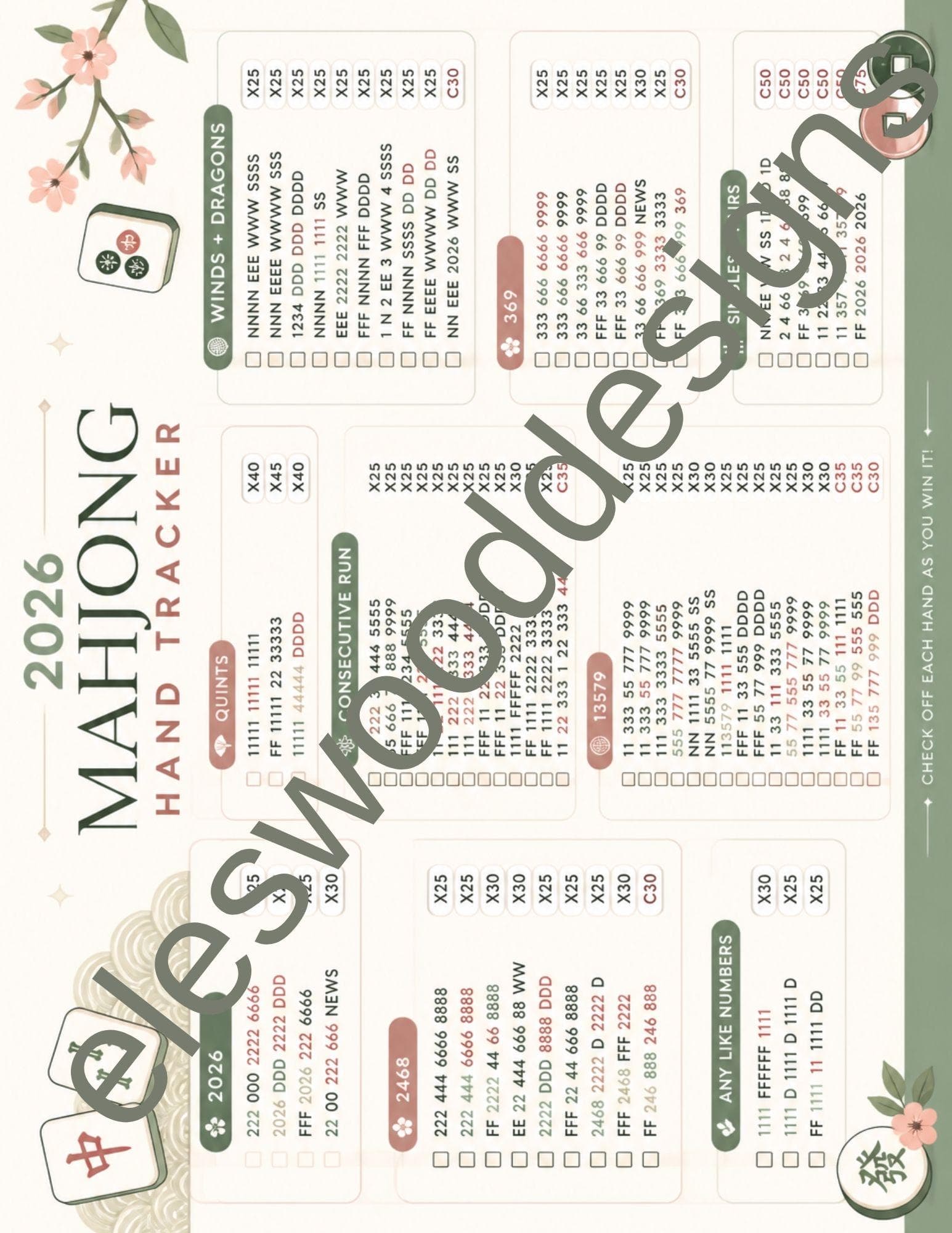 2026 Mahjong Card Printable Tracker — 3D exploded assembly view