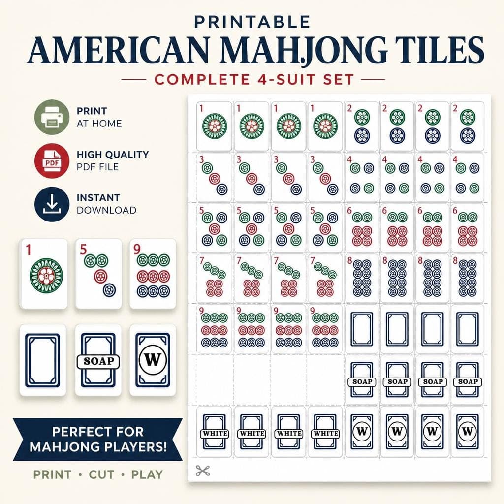 Printable American Mahjong Tiles & Cards — Step-by-step 3D assembly diagram