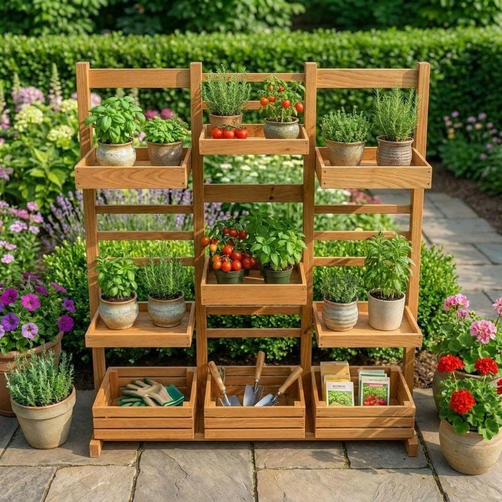 Tiered Plant Stand Plans — 3D exploded assembly view
